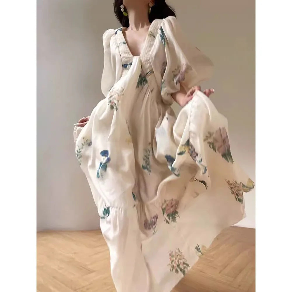 French Retro Floral Romantic Dress | same ANTHEM - White / L