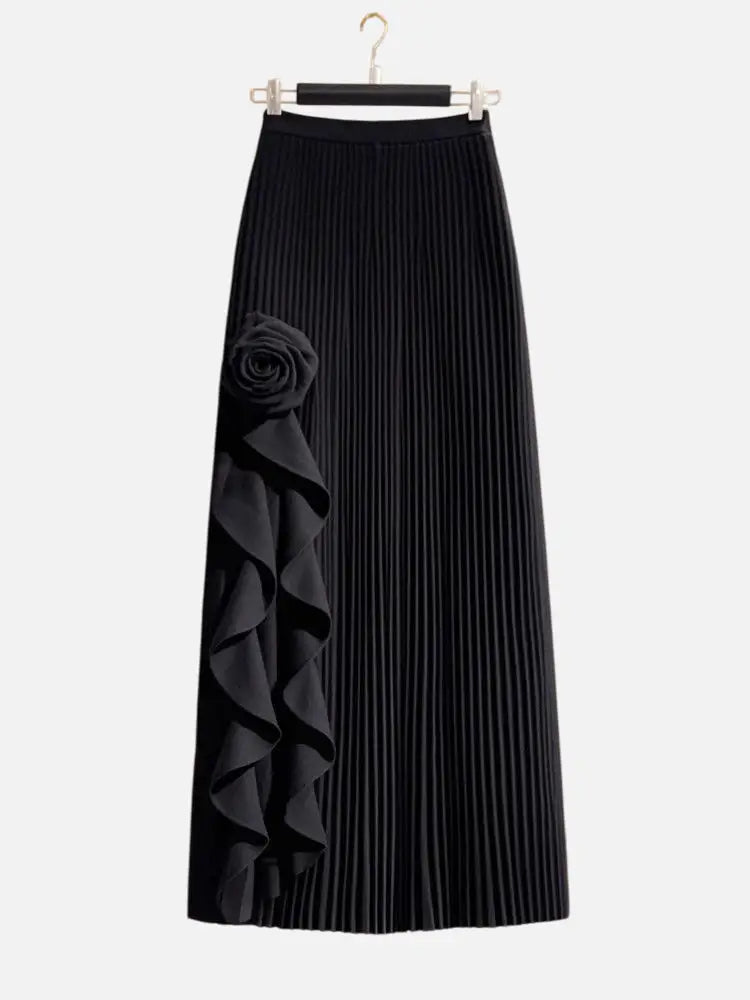 French Ruffled Rose Black Mid-Length Skirt – Autumn Winter Chic | same ANTHEM - Apricot / one size