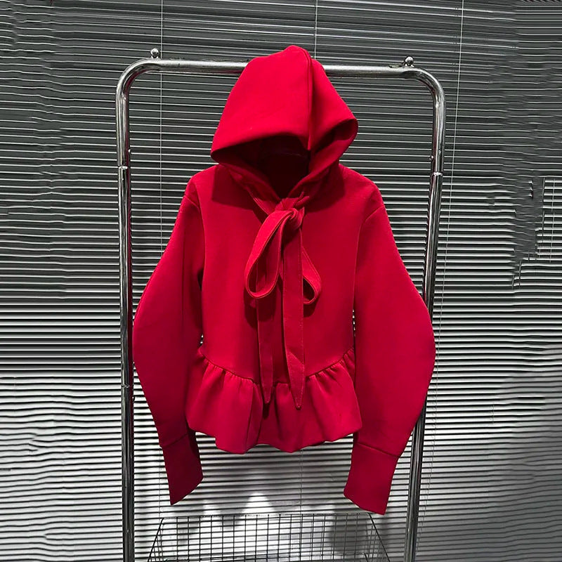 French Style Bow Tie Hoodie – same ANTHEM | Cute Streetwear for Soulmates & Lovers - Red / S