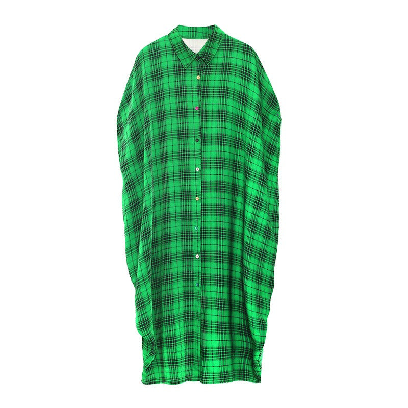 French Vintage Plaid Bat Sleeve Dress | same ANTHEM. - Green / One Size