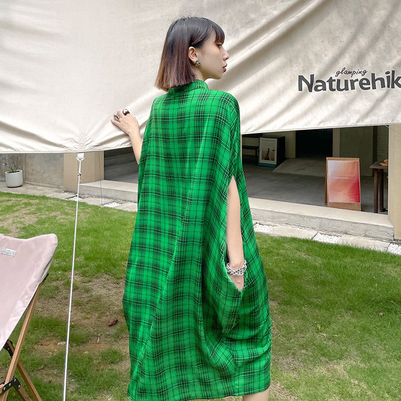French Vintage Plaid Bat Sleeve Dress | same ANTHEM. - Green / One Size