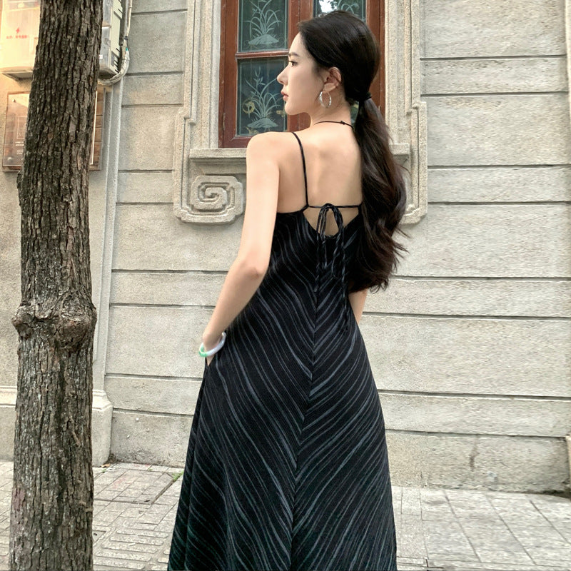 French Vintage V-Neck Striped Dress | Loose Summer Maxi Dress Women | same ANTHEM.