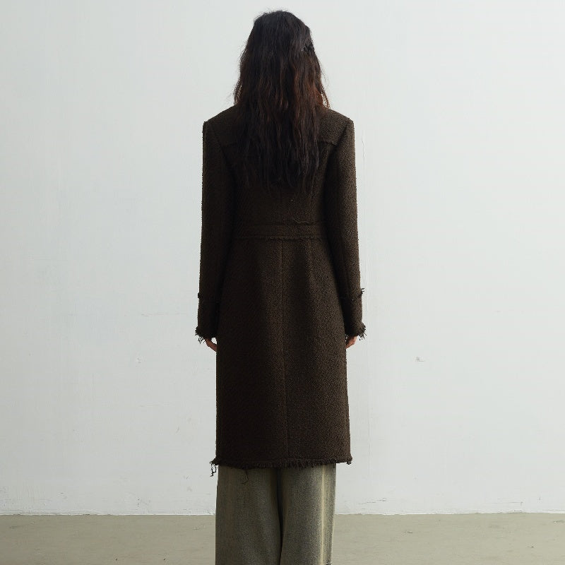Fringe Damage Wandering Artist Long Woolen Coat - Bag