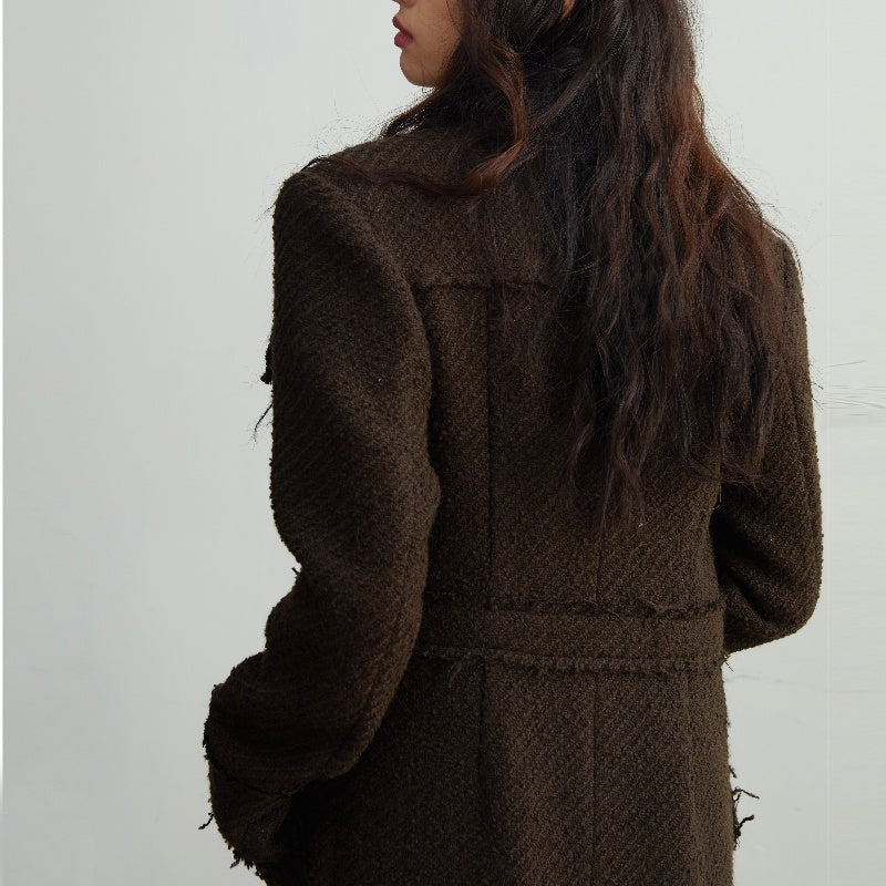 Fringe Damage Wandering Artist Long Woolen Coat - Bag