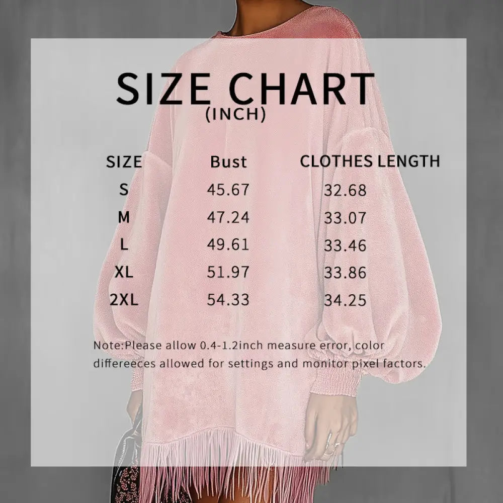 Women’s Fringe Hem Mini Dress Drop Shoulder Long Sleeve Casual Short Dress - Dress