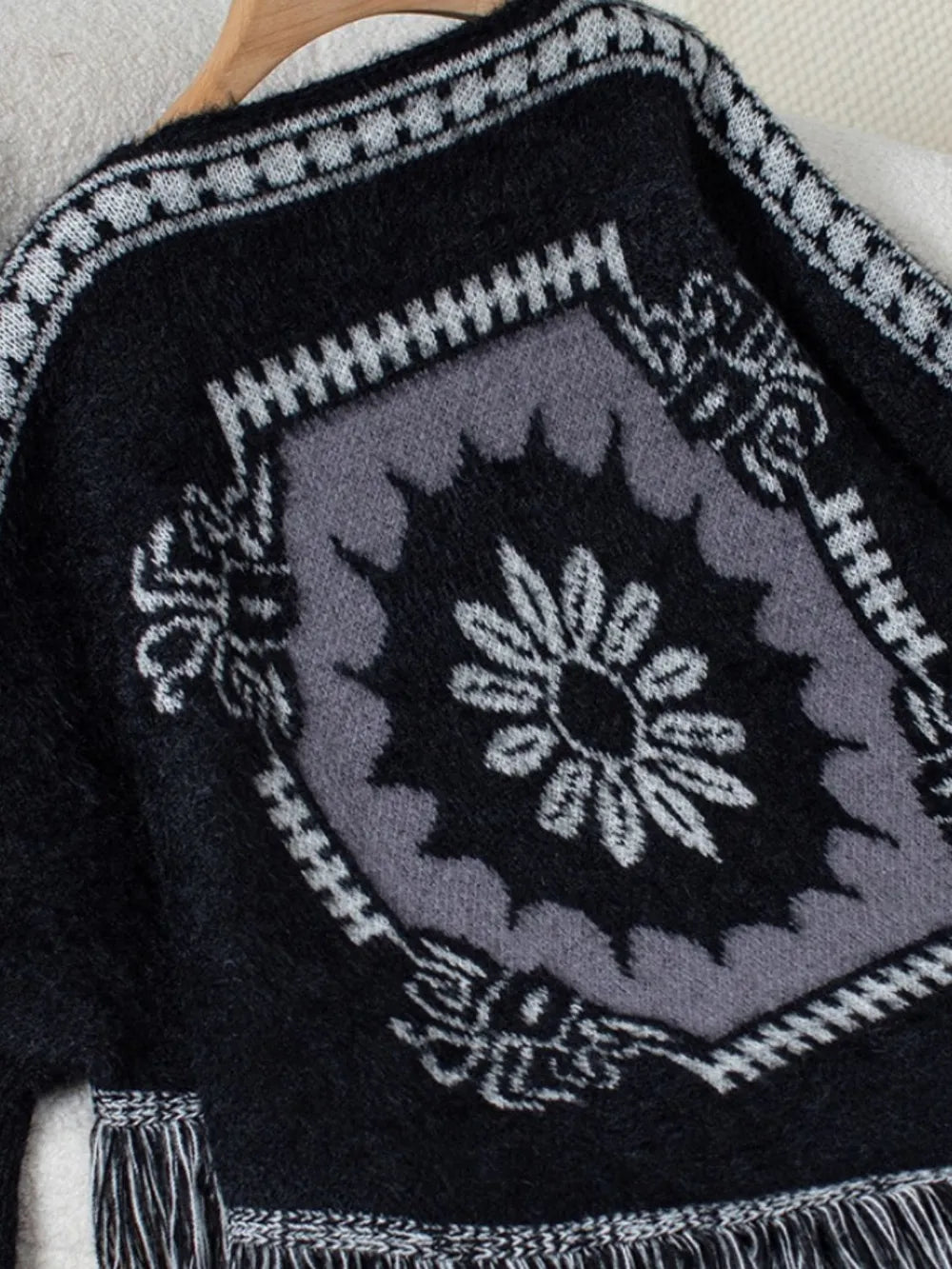 Fringe Geometric Long Sleeve Poncho | Cute Chic Streetwear by same ANTHEM