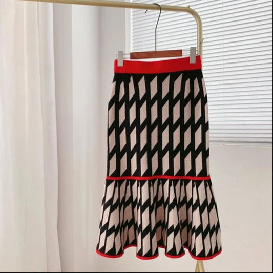 Geometric Fishtail Knit Skirt – same ANTHEM | Vintage Soulmate Streetwear for Friends & Lovers Autumn New Tide Clothes