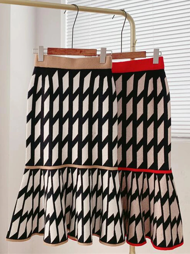 Geometric Fishtail Knit Skirt – same ANTHEM | Vintage Soulmate Streetwear for Friends & Lovers Autumn New Tide Clothes