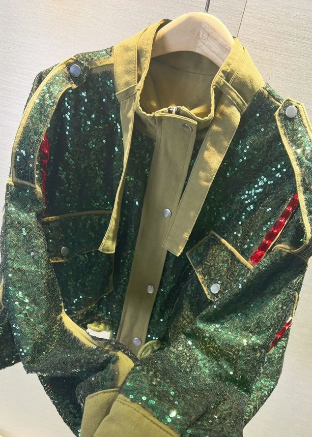 Glitter Sequined Bomber Coat | same ANTHEM® - green / only size