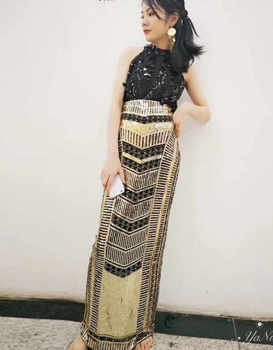 Gold Sequin Boho Pencil Skirt – Soulmate Style | same ANTHEM - arrow design / One Size