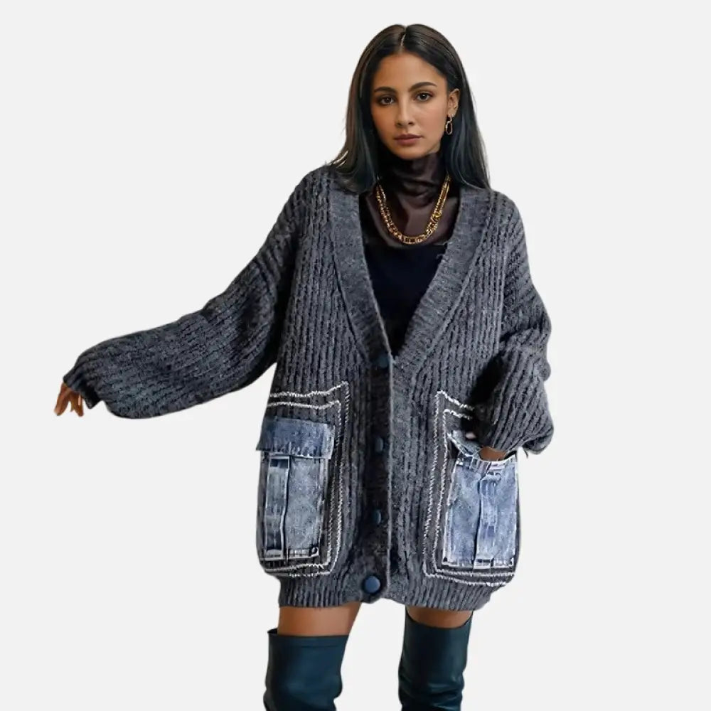 Gray V-Neck Cardigan – dreamy soulmate streetwear | same ANTHEM. - Gray / One Size