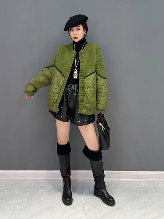 Green Knit Splice Short Parka | same ANTHEM® - Green / One Size