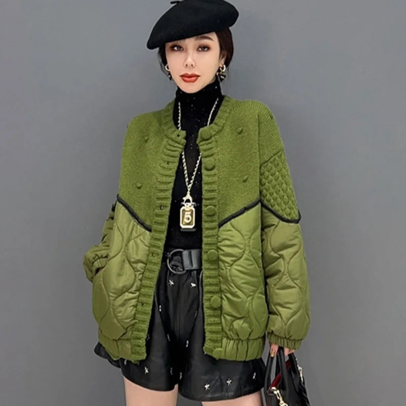 Green Knit Splice Short Parka | same ANTHEM® - Green / One Size