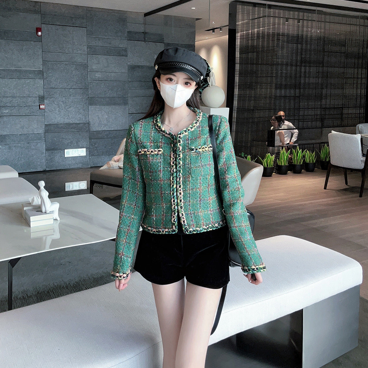 Green Plaid Tweed Jacket – same ANTHEM | Soulmate Streetwear Wool Coat for Women