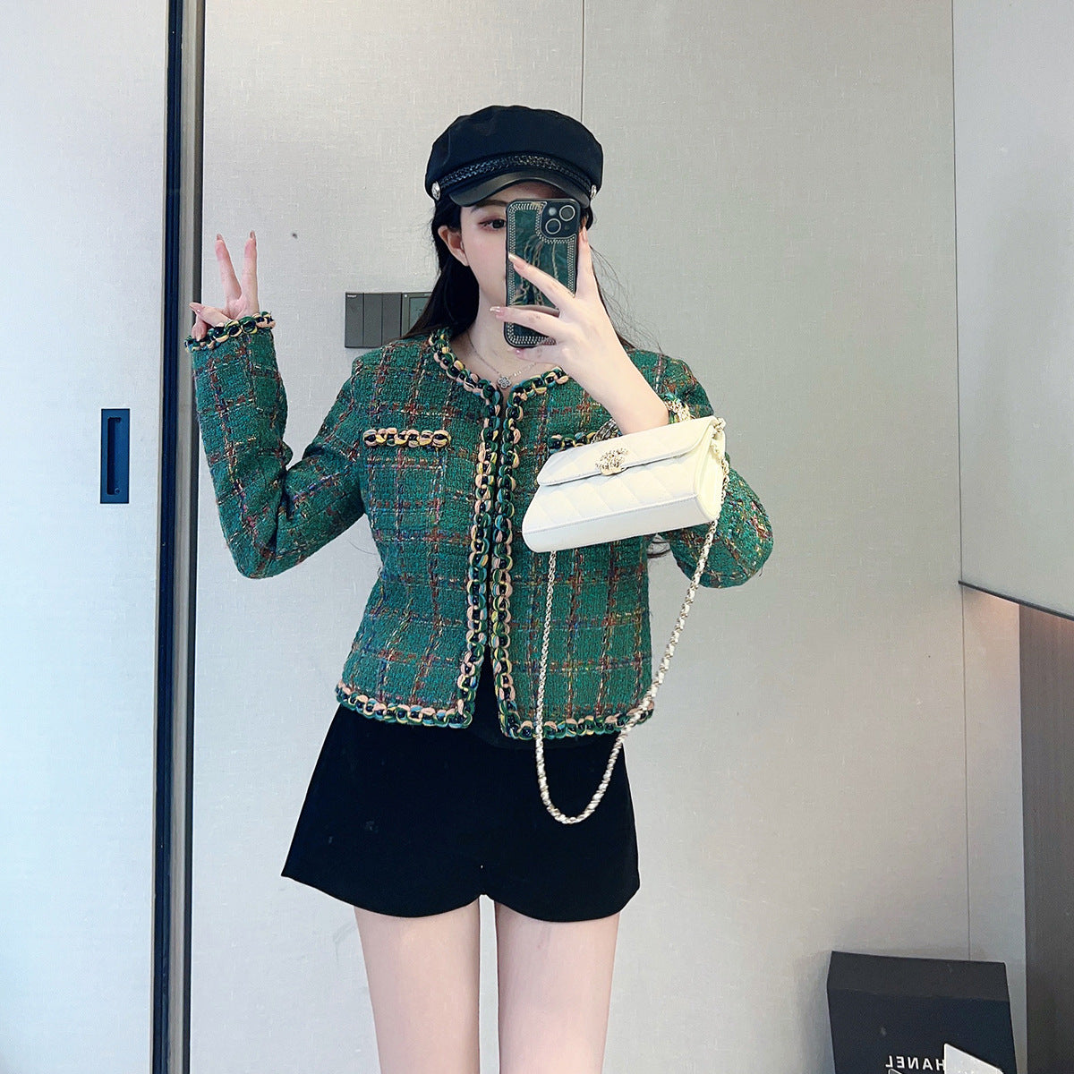 Green Plaid Tweed Jacket – same ANTHEM | Soulmate Streetwear Wool Coat for Women