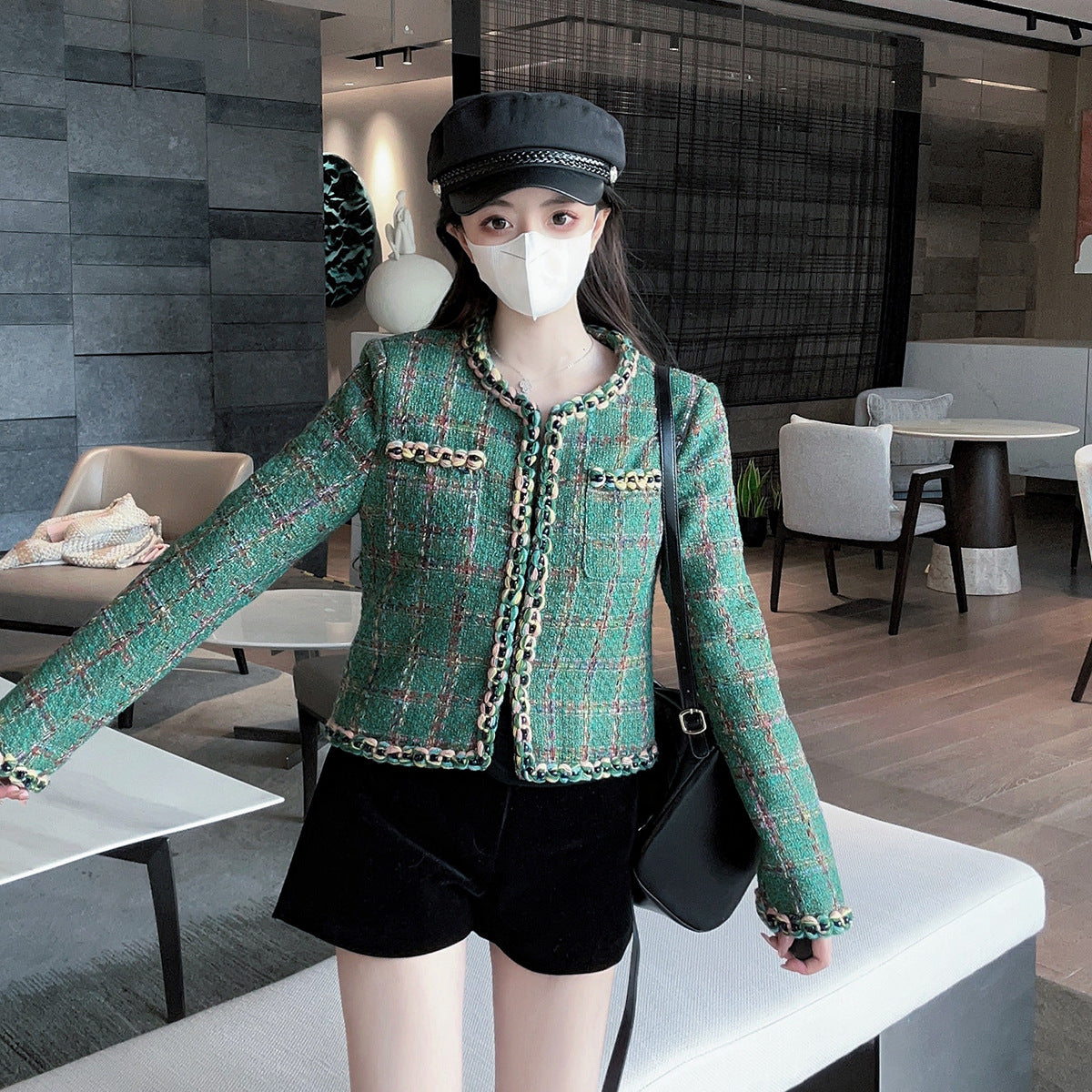 Green Plaid Tweed Jacket – same ANTHEM | Soulmate Streetwear Wool Coat for Women