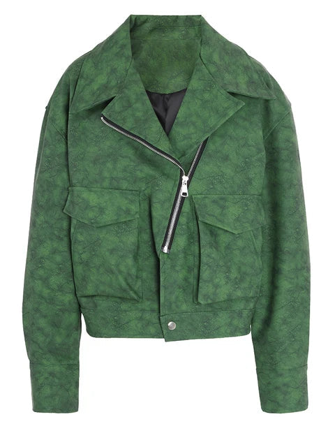 Green Vintage PU Leather Jacket – same ANTHEM | Soulmate Streetwear - green / M