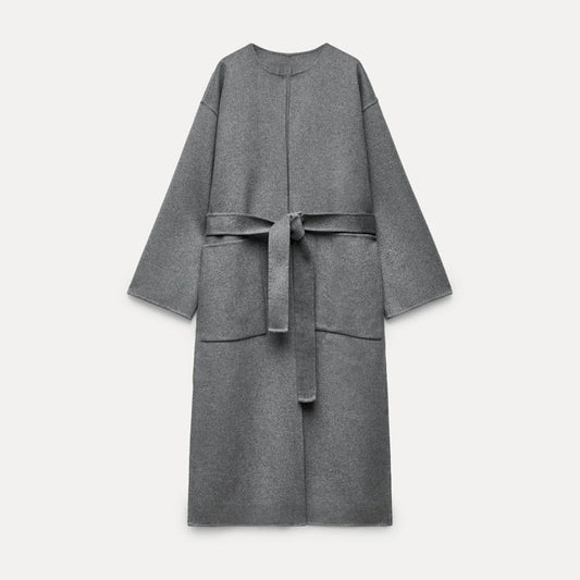 Grey Wool Blend Belted Coat | same ANTHEM®