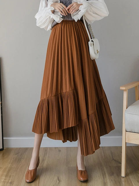 Half Length Irregular Pleated Cake Skirt – French Romantic Chic | same ANTHEM - Caramel / One Size