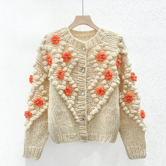 Handmade Flower Knit Cardigan – same ANTHEM | Dreamy Soulmate Streetwear - Apricot / S