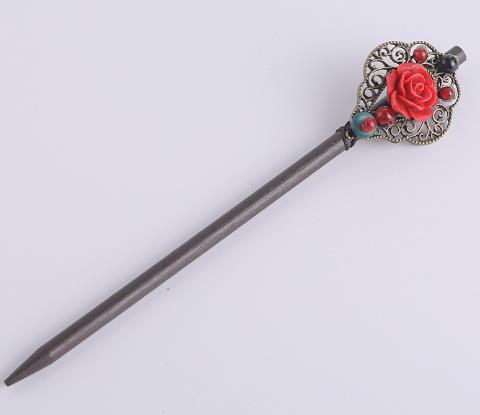 Handmade Vintage Wood Hair Stick for Women | same ANTHEM. - red rose