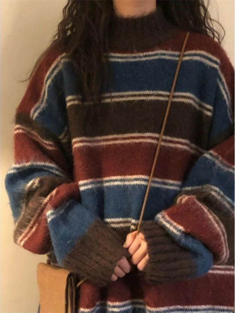 Harajuku Striped Pullover Women | Japanese Grunge Sweater | same ANTHEM.