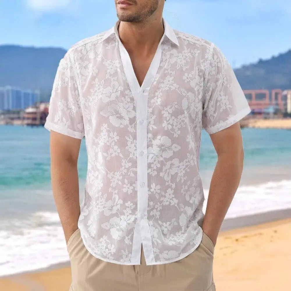 Hawaii Jacquard Cutout Beach Shirt – Cool Casual Summer Style | same ANTHEM - White / L - Shirt