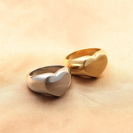 Heart Shaped Stainless Steel Ring – Silver & Gold Romantic Jewellery | same ANTHEM