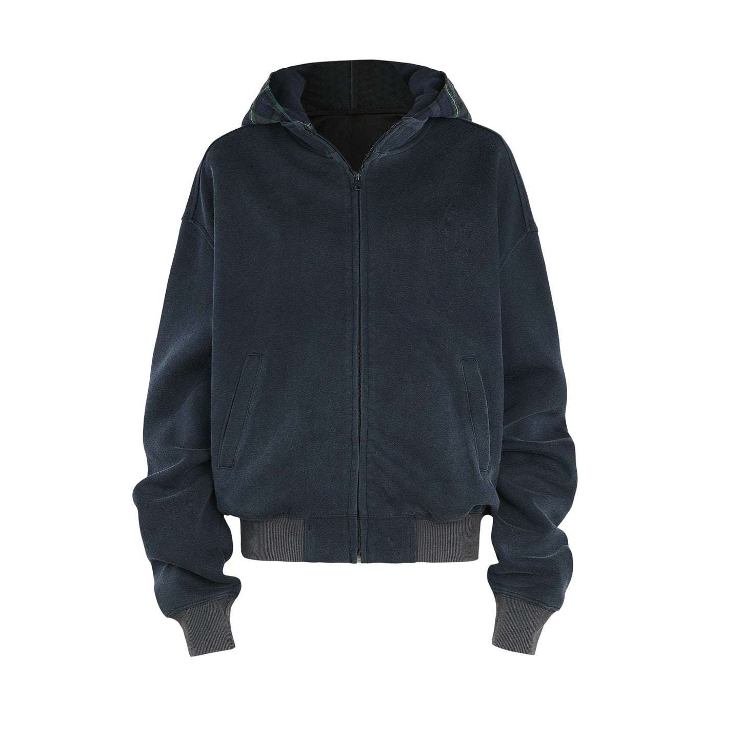 Heavyweight Vintage Plaid Zip-Up Hoodie | Men’s Streetwear Sweatshirt | same ANTHEM. - 240959-Blue / M