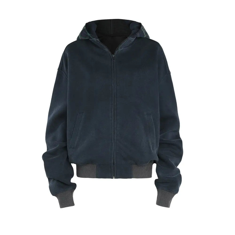 Heavyweight Vintage Plaid Zip-Up Hoodie | Men’s Streetwear Sweatshirt | same ANTHEM. - 240959-Blue / M