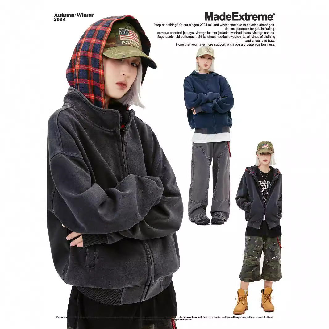 Heavyweight Vintage Plaid Zip-Up Hoodie | Men’s Streetwear Sweatshirt | same ANTHEM.