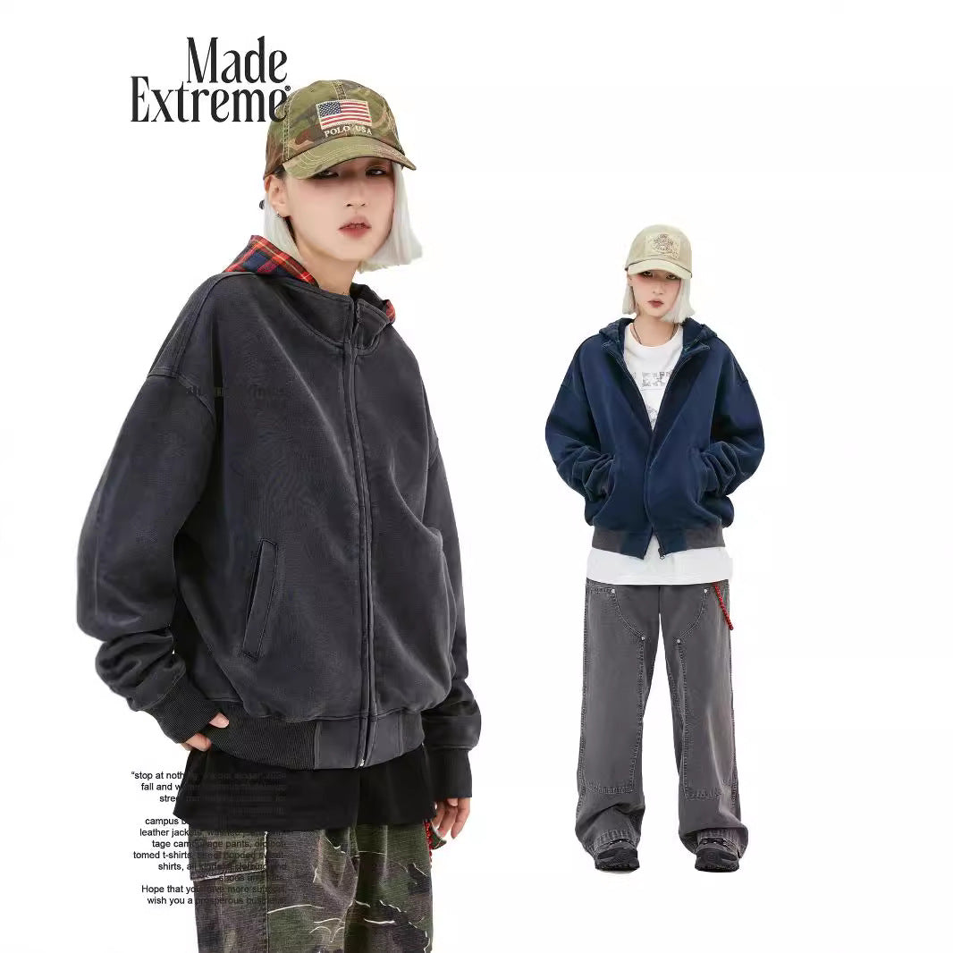 Heavyweight Vintage Plaid Zip-Up Hoodie | Men’s Streetwear Sweatshirt | same ANTHEM.