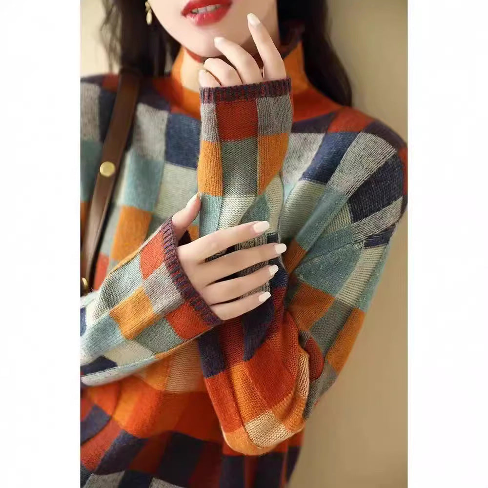 High Neck Plaid Sweater Women | Autumn & Winter Cozy Top | same ANTHEM.