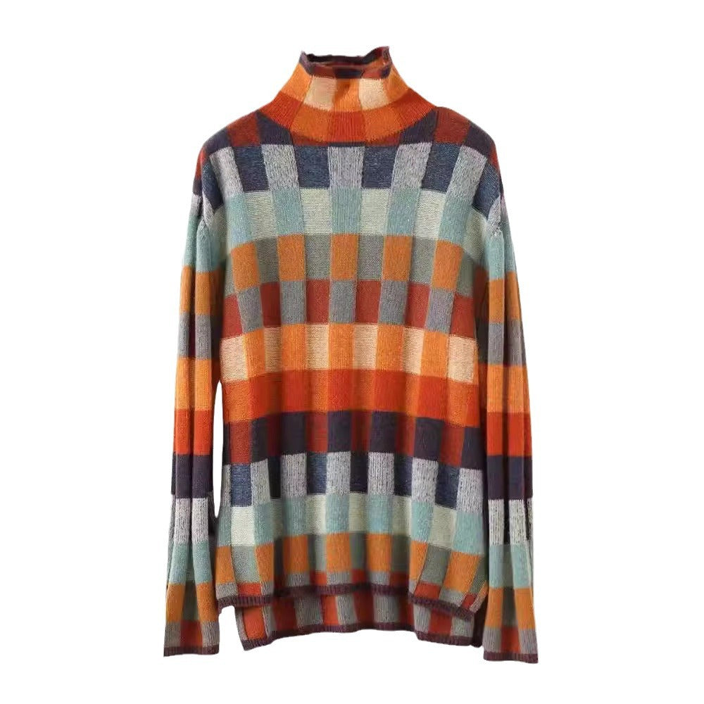 High Neck Plaid Sweater Women | Autumn & Winter Cozy Top | same ANTHEM.