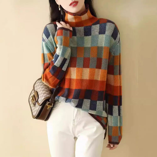 High Neck Plaid Sweater Women | Autumn & Winter Cozy Top | same ANTHEM.