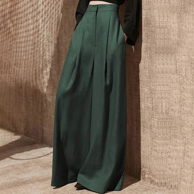 High Waist Wide-Leg Minimalist Pants – Soulmate Streetwear | same ANTHEM. - Dark Green / S