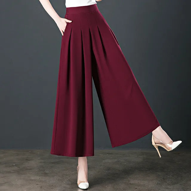 High-Waisted Chiffon Wide-Leg Pants – Soulmate Streetwear | same ANTHEM - wine red / M