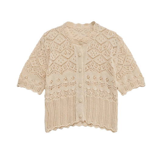 Hollow Knit Button T-Shirt – Boho Soulmate Top | same ANTHEM - Off white / S