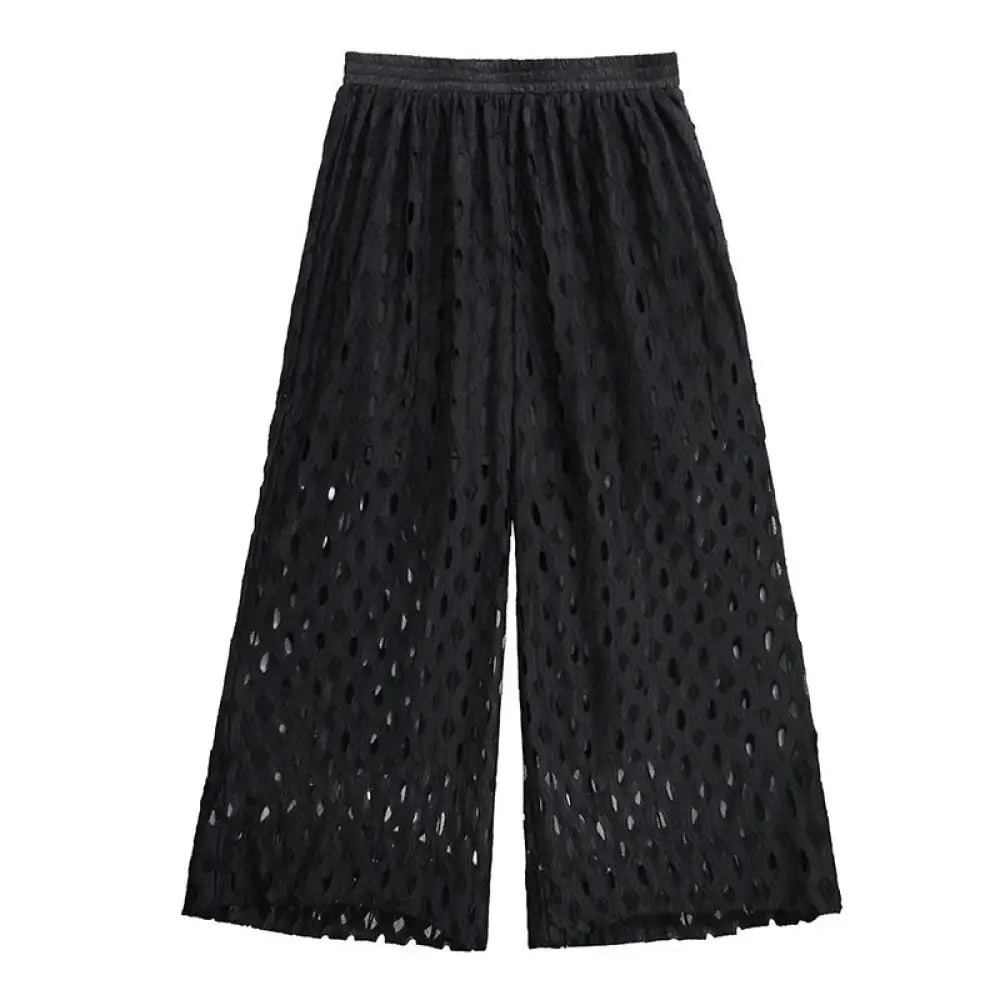 Hollow Out Wide Leg Pants – Japanese Style Casual Chic Streetwear for Soulmates | Same ANTHEM - Black / One size