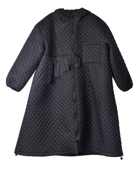 Hooded Parka Long Women’s Coat | Vintage Diamond Lattice | soulmate wear | same ANTHEM - Black / One Size
