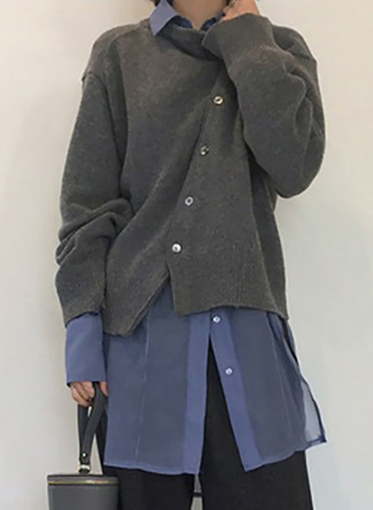 Irregular Lazy Style Sweater Cardigan – dreamy soulmate streetwear | same ANTHEM. - Black flower gray / XS