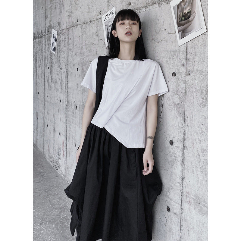 Irregular Pleated Short Sleeve Top | same ANTHEM. Designer Streetwear for Lovers - White / L