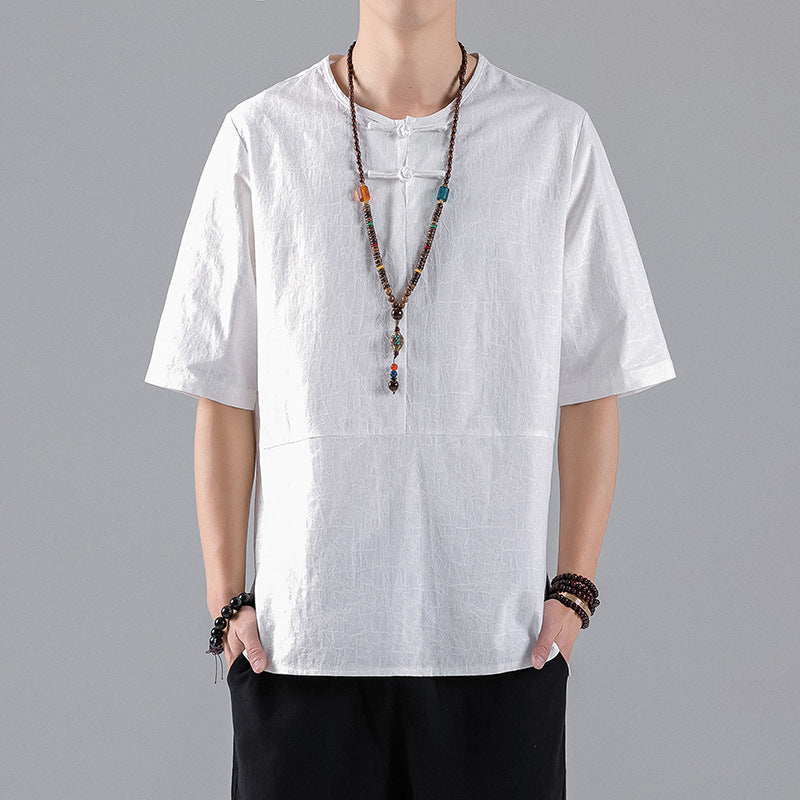 Jacquard Chinese-Style Tee – same ANTHEM. Soulmate Streetwear for Him - White / 2XL