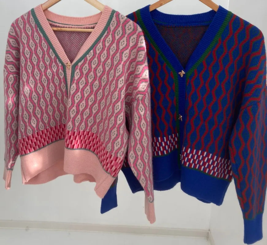 Jacquard Wave Knit Cardigan – Korean Soulmate Streetwear | same ANTHEM.**