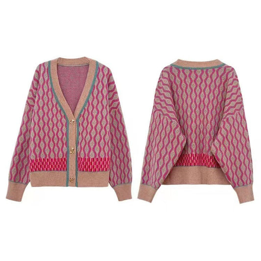 Jacquard Wave Knit Cardigan – Korean Soulmate Streetwear | same ANTHEM.**