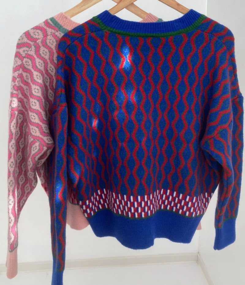 Jacquard Wave Knit Cardigan – Korean Soulmate Streetwear | same ANTHEM.**