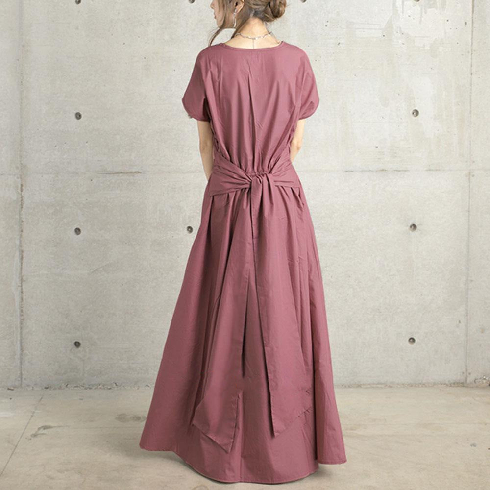 Japanese Back Bow Long Dress – Artistic & Elegant | same ANTHEM - Rust Red / Free Size L