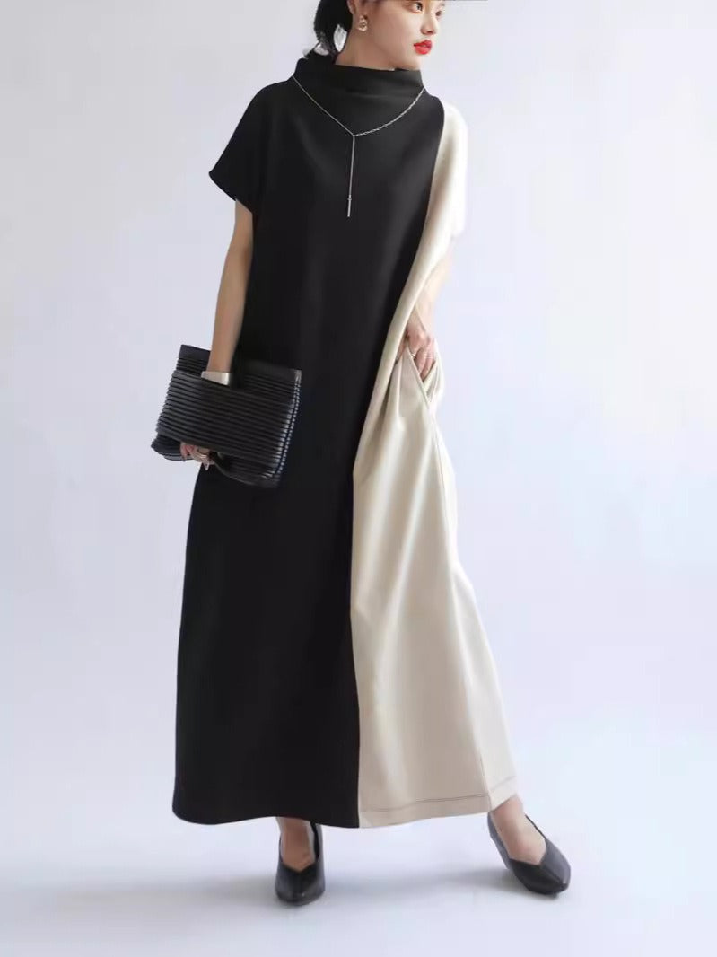 Japanese Half Turtleneck Patchwork Long Dress – Soulmate Streetwear | same ANTHEM - Black / One size