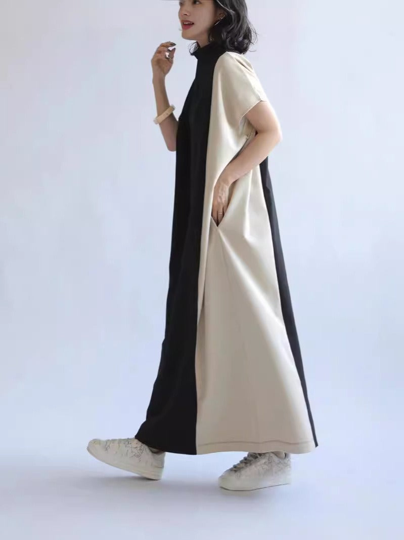 Japanese Half Turtleneck Patchwork Long Dress – Soulmate Streetwear | same ANTHEM - Black / One size