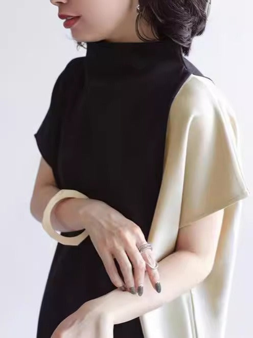 Japanese Half Turtleneck Patchwork Long Dress – Soulmate Streetwear | same ANTHEM - Black / One size